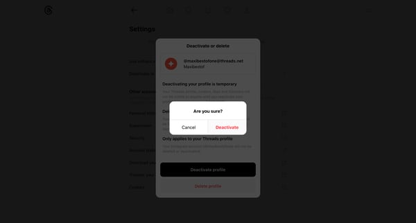 Settings • Threads screen