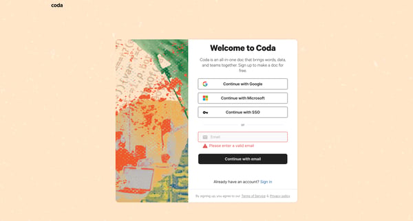 Coda | Welcome to Coda screen