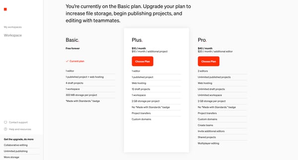 Standards - Plan screen