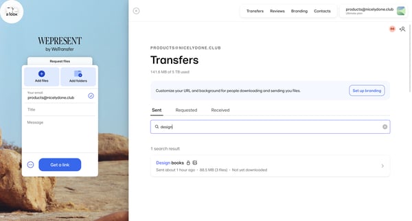 File Transfers The WeTransfer File Sharing Hub | WeTransfer screen