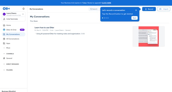 My Conversations - Otter.ai screen