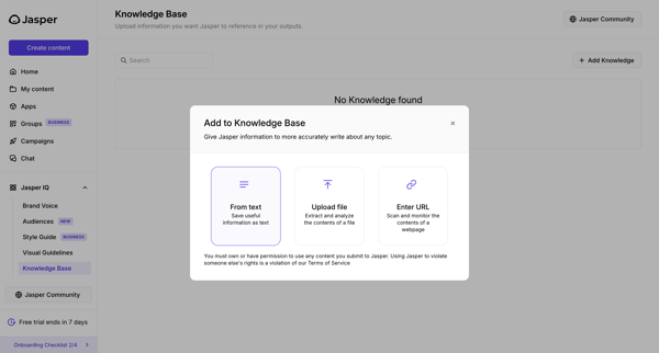 Knowledge Base - Jasper screen