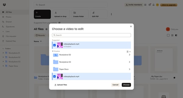 Files - Dropbox screen