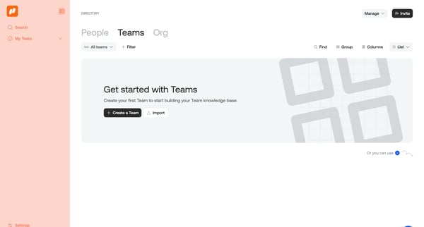 Teams · Qatalog screen