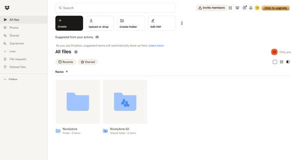 Files - Dropbox screen