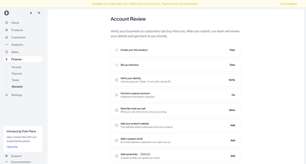 Finance - Payout Account | Nicelydone | Polar screen