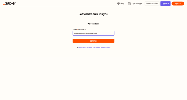 Login | Zapier screen