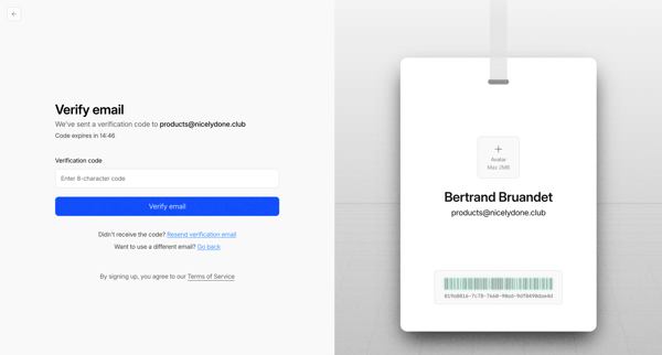 Sign up screen