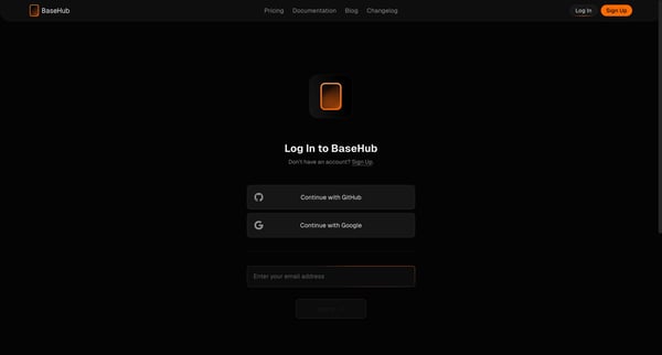Log In — BaseHub screen
