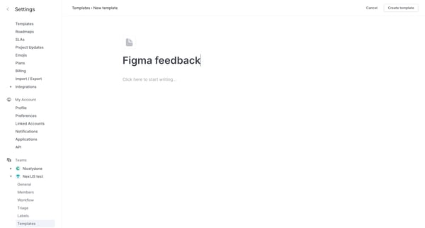 New Document template screen