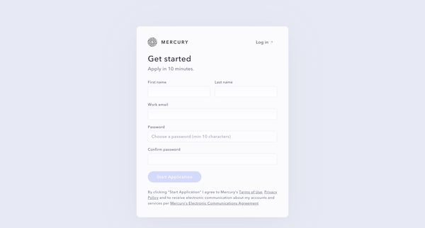 Sign Up | Get Started  Mercury screen