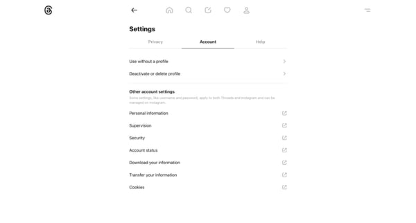 Settings • Threads screen