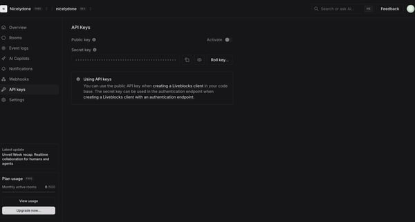 nicelydone (Development) | nicelydone (Development) | API Keys screen
