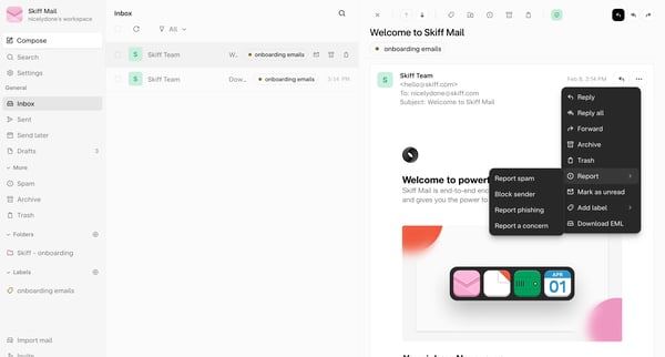 Inbox - nicelydone@skiff.com screen