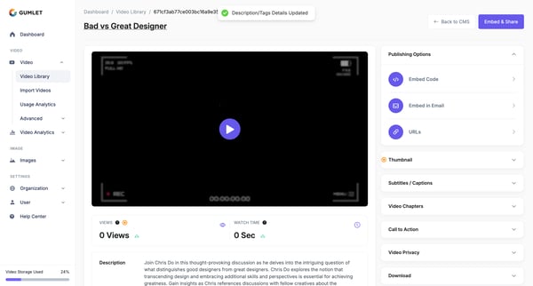 Video Asset Details - Gumlet screen
