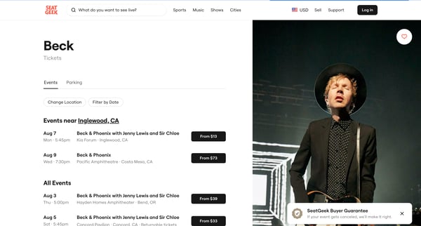 Beck Concert Tickets, 2023 Tour Dates | Locations  SeatGeek screen