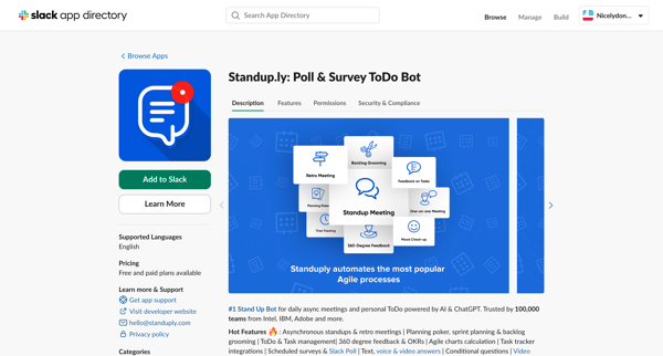 Standup.ly Poll | Survey ToDo Bot Slack App Directory screen