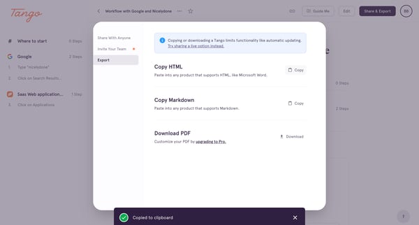 Workflow with Google and Nicelydone screen