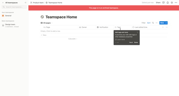 Teamspace Home | All pages screen