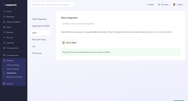 Settings | Integrations  Leapsome from Leapsome