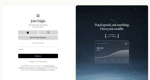 Origin Financial screen