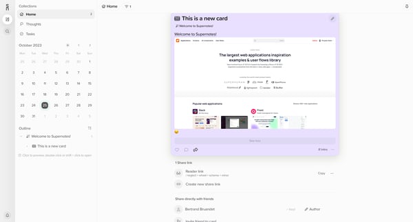 Home | Supernotes screen
