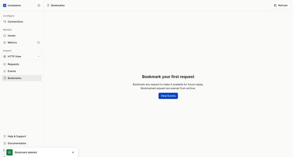 Bookmarks - Hookdeck screen