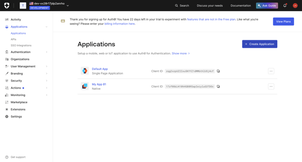 Applications screen