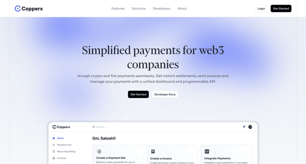 Simplified payments for web3 companies - Copperx screen