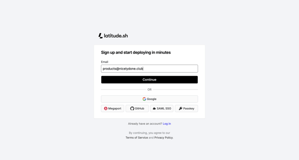 Sign up – Dashboard - Latitude.sh screen