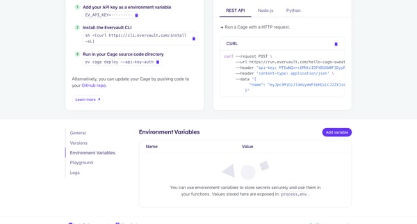 Evervault | Cage Details screen