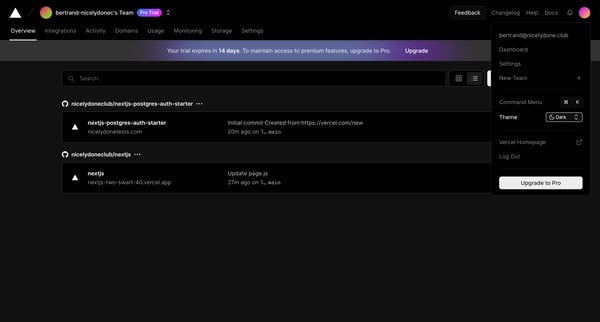 Dashboard – Vercel screen