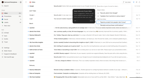 99+ • Inbox • nicelydoneproducts@gmail.com • Notion Mail screen