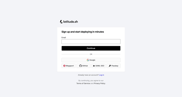 Sign up – Dashboard - Latitude.sh screen