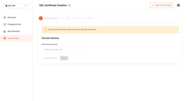 Custom Subdomain | Fingerprint screen