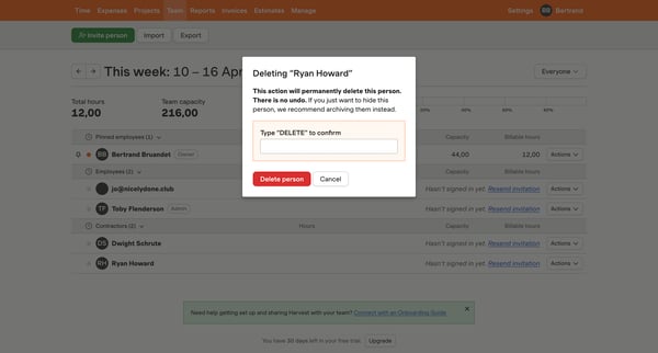 Team Members – nicelydone – Harvest screen