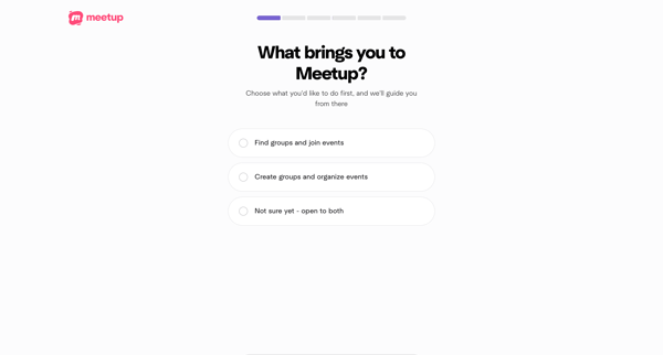Welcome | Meetup screen
