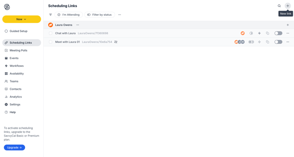 Scheduling Links screen