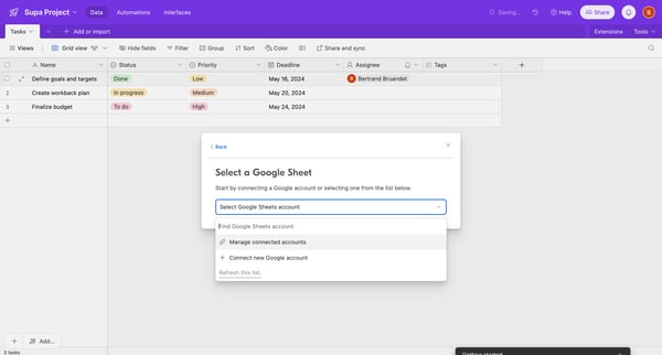 Supa Project Tasks - Airtable screen