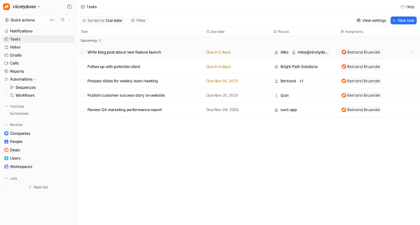 Tasks - Attio screen
