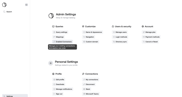 Settings · Qatalog screen
