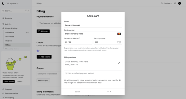 Billing – Dashboard - Latitude.sh screen