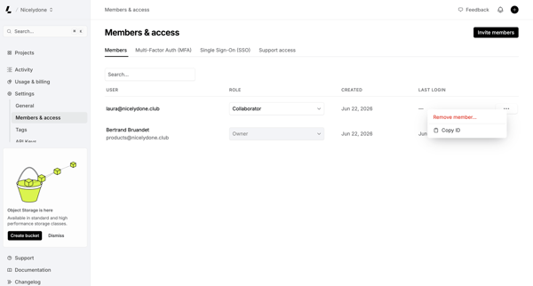 Members & access – Dashboard - Latitude.sh screen