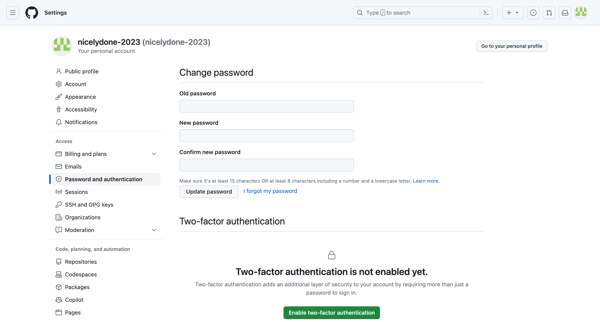 Account security screen