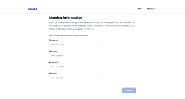 Oscar | Registration member info screen