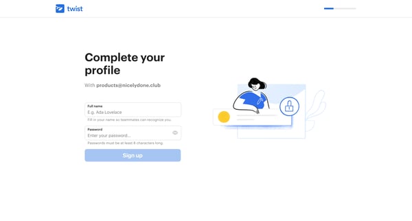 Complete your profile | Twist screen