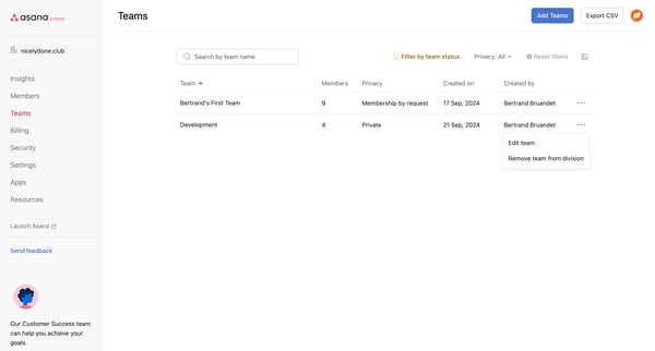 Admin console screen