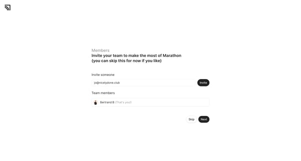 Invite Team ‐ Marathon screen