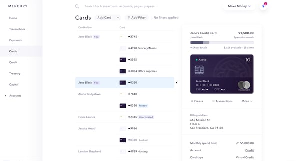 Mercury | Banking for startups screen