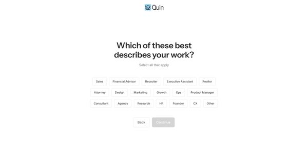 Get Started | Quin screen
